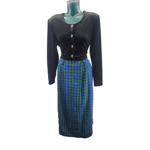 Vintage 80s 90s velvet Tartan Plaid Holiday Christmas Long Dress Cottagecore L